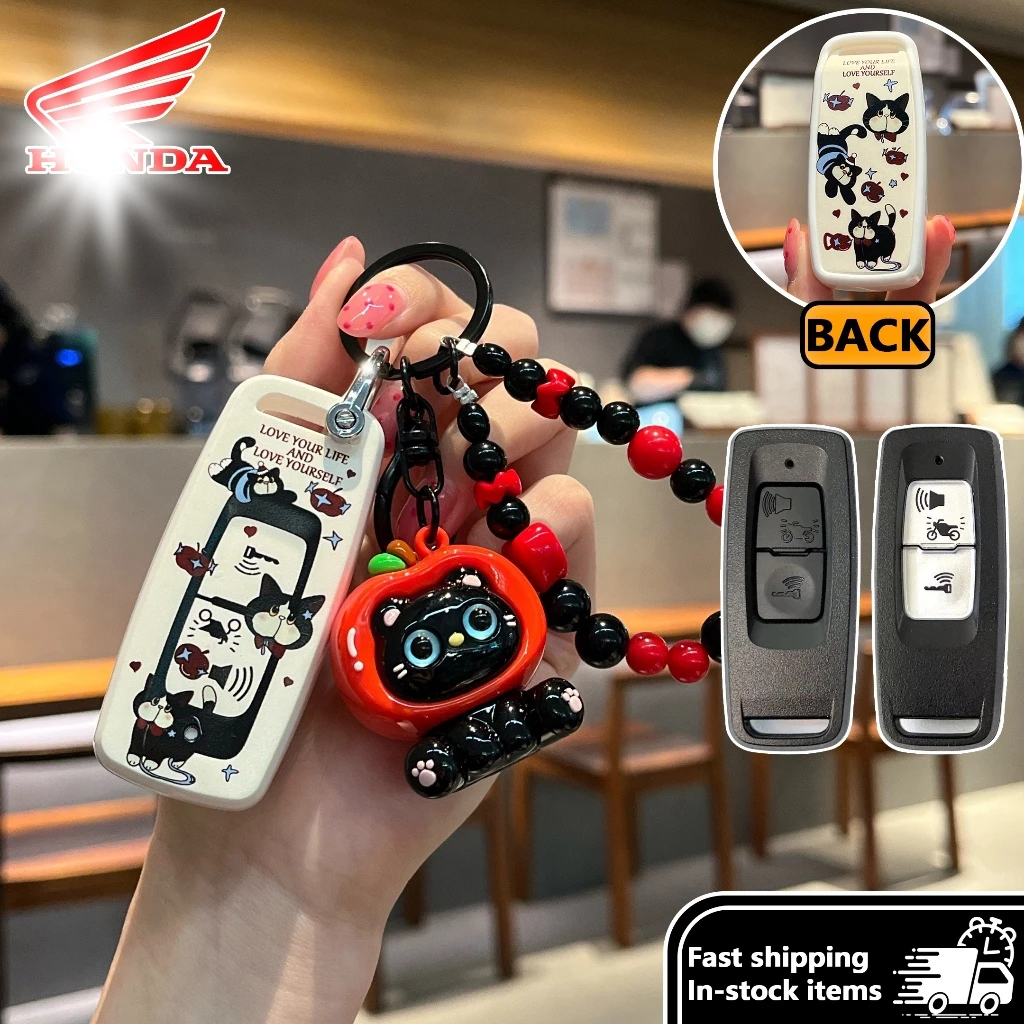 OFF CURVE Cat Honda pcx160/giorno/forza 350/คลิก 160 พวงกุญแจรถจักรยานยนต์ Honda เคสกุญแจรถ ฝาครอบกุญแจมอเตอร์ เคสกุญแจ Diy Kitty