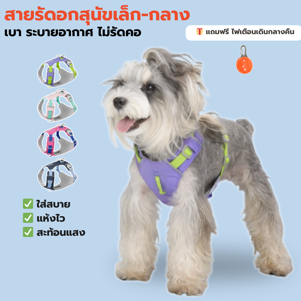 สายรัดอกสุนัข harness สุนัข ระบายอากาศดี น้ำหนักเบา ไม่รัดคอ ปรับได้ มีแถบสะท้อนแสง สำหรับสุนัขเล็ก-กลาง