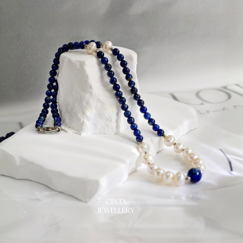 CINTA ไข่มุกน้ําจืด Lapis Lazuli สร้อยคอแฟชั่นผู้หญิง
