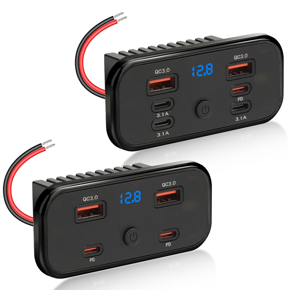 RV/เรือรถ Charger ซ็อกเก็ต 6 พอร์ต Fast Charge & LED โวลต์มิเตอร์ Universal 12 V/24 V รถ USB Charger พร้อมแรงดันไฟฟ้า Monitor และความปลอดภัยป้องกัน