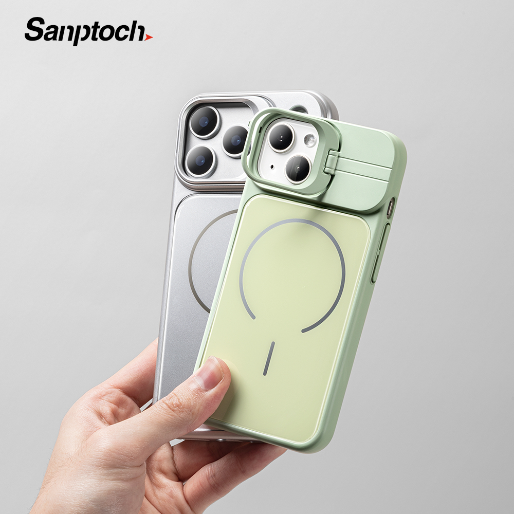 Sanptoch สําหรับขาตั้งเลนส์แม่เหล็กเคสโทรศัพท์สําหรับ iPhone 17 16 15 14 13 PRO MAX กระจกเรียบฝาหลังสําหรับ iPhone 17 PRO MAX ในตัวที่วางกล้องป้องกันปลอก