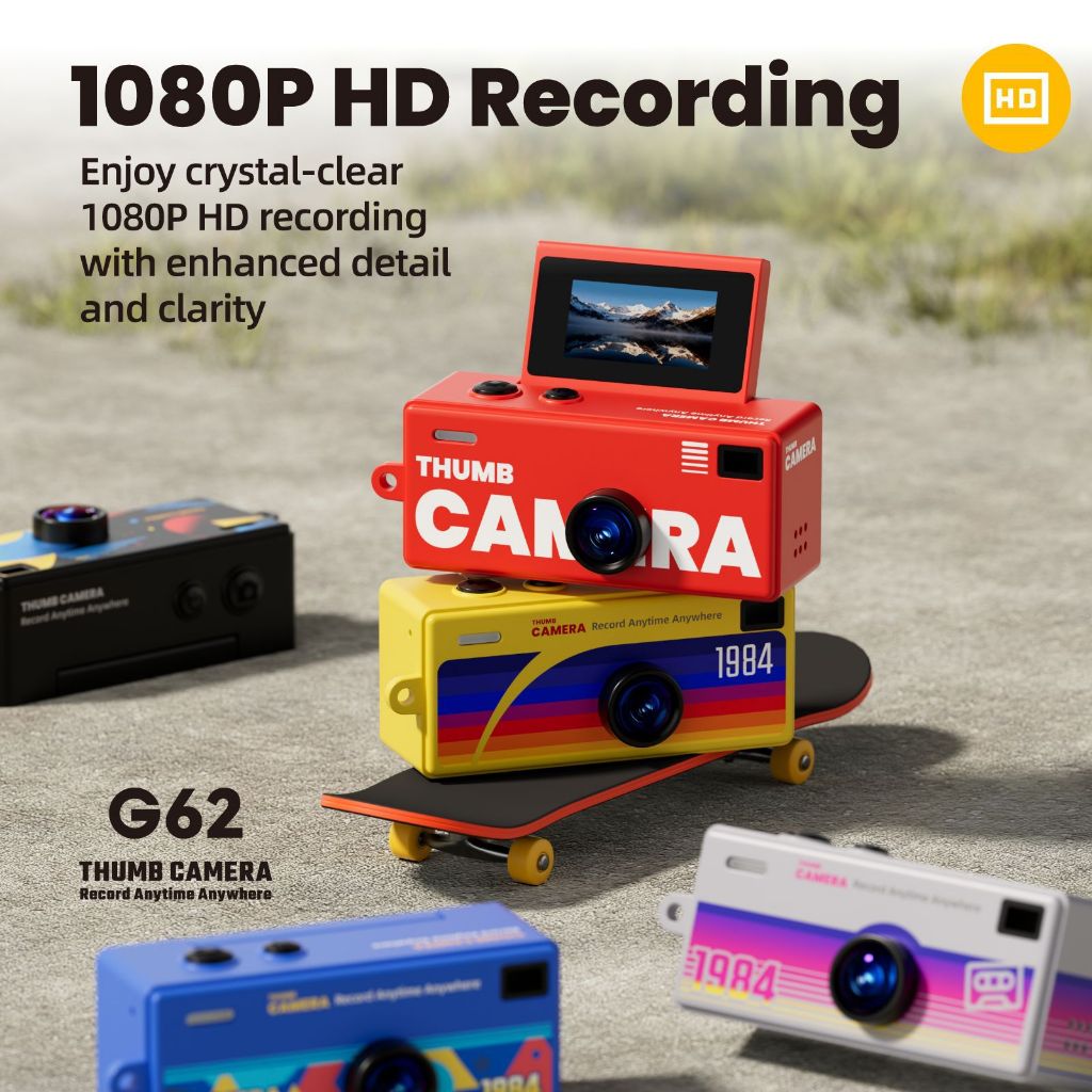 G62 กระเป๋ากล้อง 1080P HD กล้องดิจิตอลพวงกุญแจ Vlog Recorder พร้อมหน้าจอหมุนได้ 21 ตัวกรองและกล้องดิ