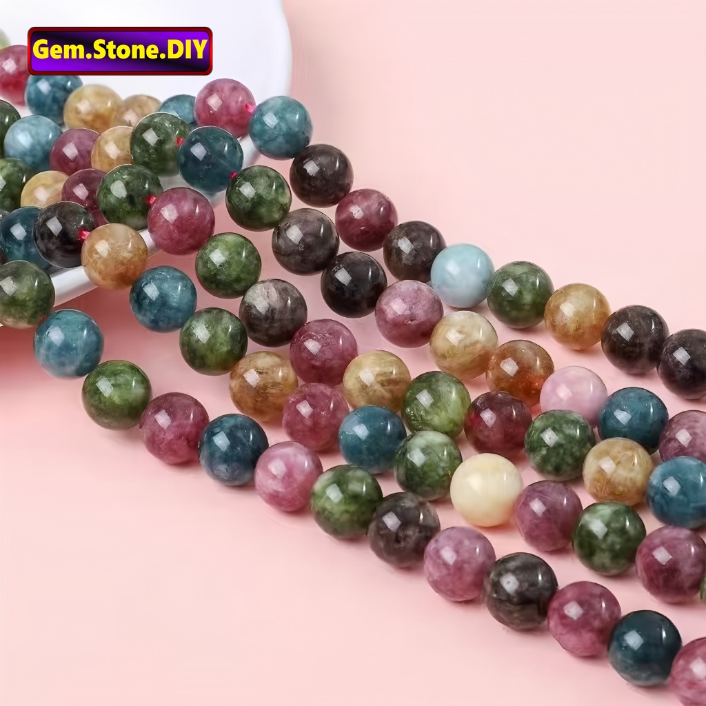 Mix Chalcedony（tourmaline color）Natural Stone，Loose Beadหินธรรมชาติ Chalcedony สี Tourmaline สำหรับสร้อยข้อมือและสร้อยคอ พร้อมอุปกรณ์ทำเครื่องประดับ DIY