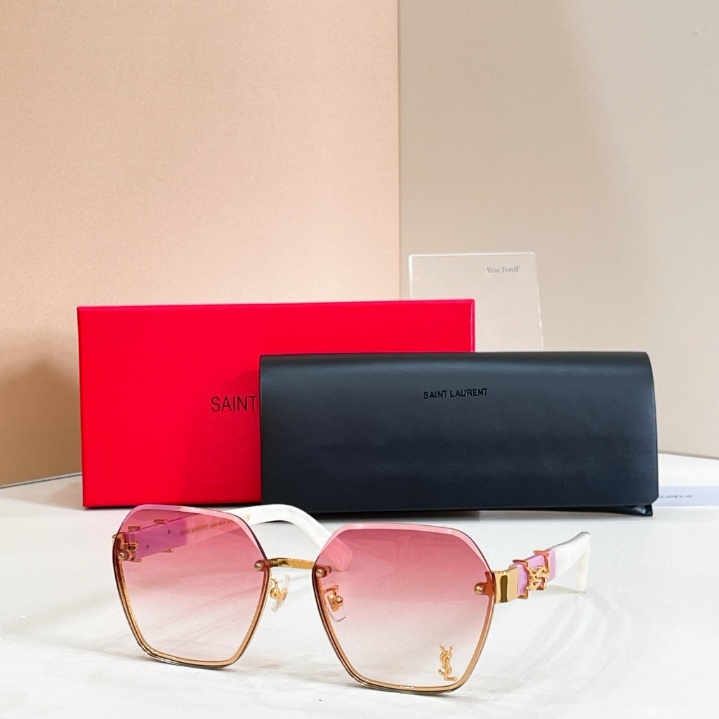 2026 สไตล์ใหม่ Saint Laurent แว่นตากันแดดหกเหลี่ยมกรอบโลหะแฟชั่นแว่นตากันแดด High-End ขนาด: 62 ปาก 1