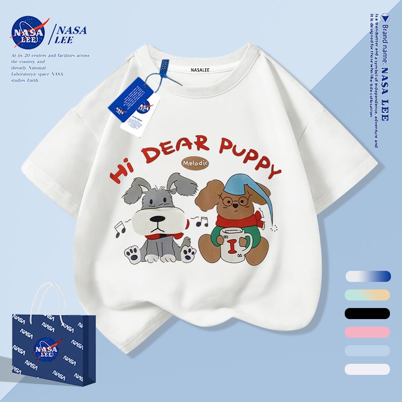 【จัดส่งภายใน 1 วันในกรุงเทพฯ】เสื้อยืดเด็กสีขาวผ้าฝ้ายแท้ระบายอากาศดี ลายเทรนด์ให้ฟีลเกาหลี เหมาะสำหรับอายุ 3-16 ปี ทรงหลวมสบาย แขนสั้น