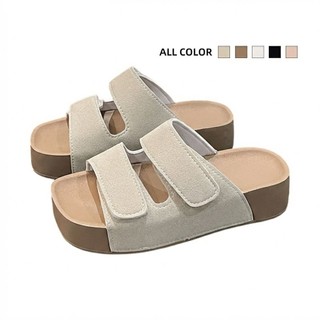 Flat Sandals for Women Double Strap Adjustable Thick Soled Casual Slippers