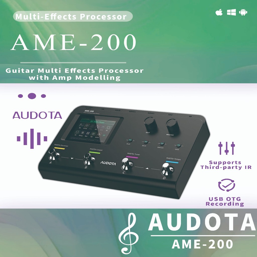 AUDOTA AME-200 Amp Modelling & Multi Effects AME-200 เอฟเฟกต์กีตาร์พร้อมแบบจําลอง Amp, Reverb, Delay