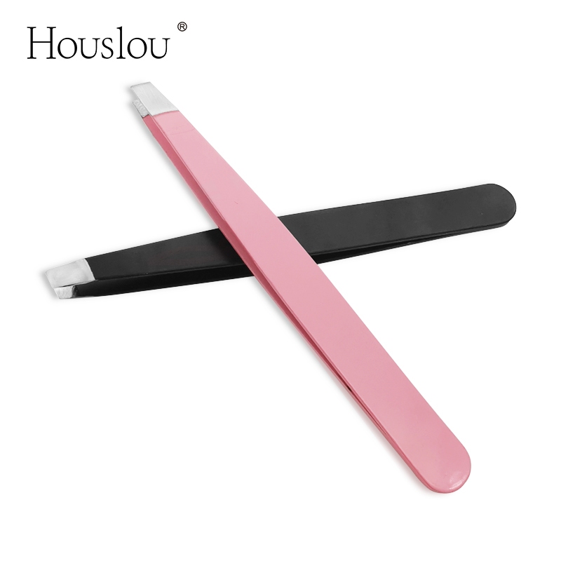 Houslou แหนบปลายเอียงสแตนเลส แหนบคิ้วและขนตา