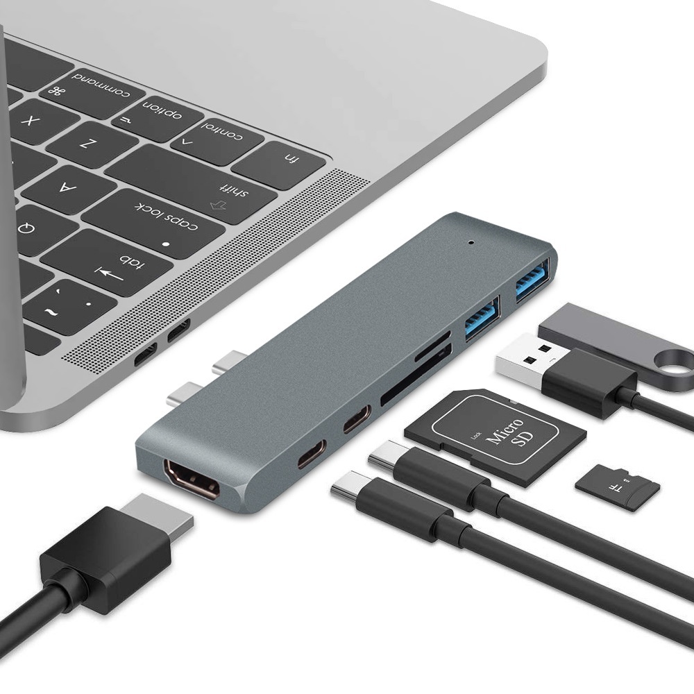 USB 3.1 Type-C Hub เป็นอะแดปเตอร์ HDMI 4K Thunderbolt 3 USB C Hub 3.0 TF SD Reader Slot PD สําหรับ M