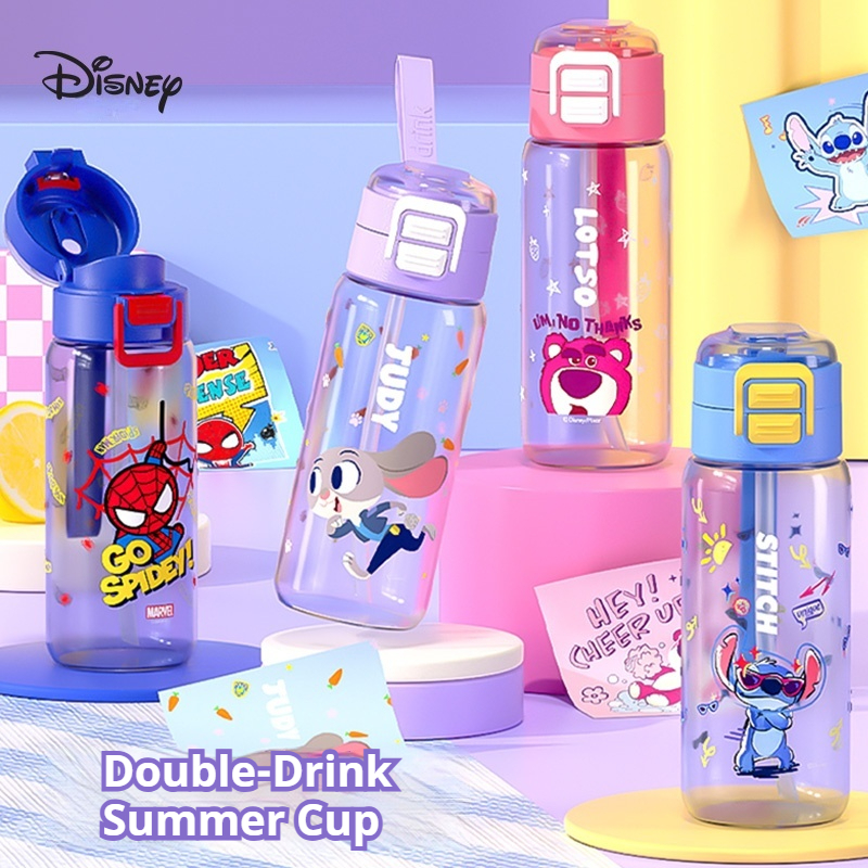 กระติกน้ำเด็กดีสนีย์แท้ 620ml 2 ทางดื่ม (ดูด+ดื่มตรง) Tritan ปลอดสาร BPA ป้องกันรั่ว พร้อมหูหิ้ว ลายการ์ตูนสุดน่ารัก สำหรับเด็กไปโรงเรียนและออกกำลังกาย