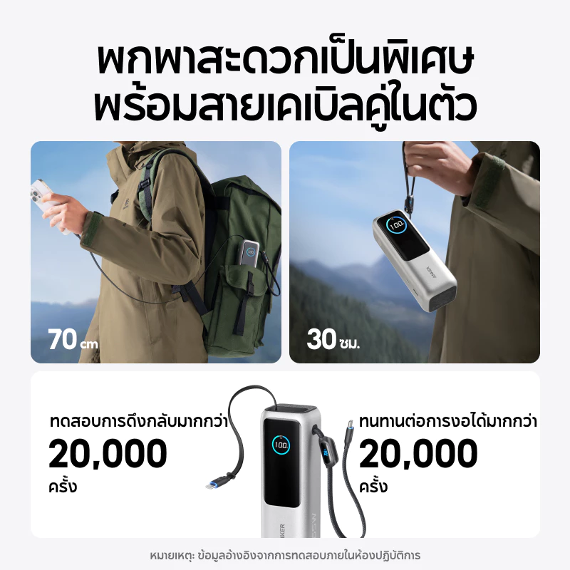 Anker Laptop Power Bank 25,000mAh Portable Charger พร้อมพอร์ต USB-C Triple 100W สําหรับการชาร์จหลายอุปกรณ์, สายเคเบิลในตัวและหดได้ For Macbook/for Iphone 18 Pro Max/17/16 Dell thumbnail 5