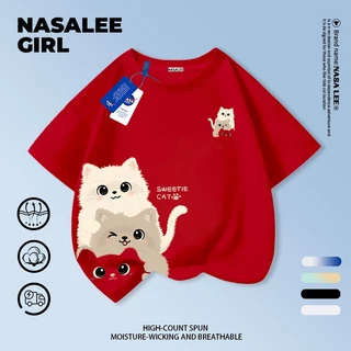 [จัดส่งในวันเดียวกัน] เสื้อยืดการ์ตูนแมว สีดำ ทำจากผ้าฝ้าย ระบายอากาศได้ดี เหมาะสำหรับเด็กและเยาวชนอายุ 3-16 ปี