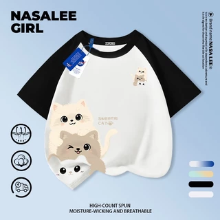 [จัดส่งในวันเดียวกัน] เสื้อยืดการ์ตูนแมว สีดำ ทำจากผ้าฝ้าย ระบายอากาศได้ดี เหมาะสำหรับเด็กและเยาวชนอายุ 3-16 ปี
