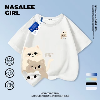[จัดส่งในวันเดียวกัน] เสื้อยืดการ์ตูนแมว สีดำ ทำจากผ้าฝ้าย ระบายอากาศได้ดี เหมาะสำหรับเด็กและเยาวชนอายุ 3-16 ปี