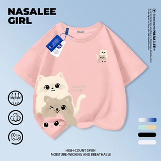 [จัดส่งในวันเดียวกัน] เสื้อยืดการ์ตูนแมว สีดำ ทำจากผ้าฝ้าย ระบายอากาศได้ดี เหมาะสำหรับเด็กและเยาวชนอายุ 3-16 ปี