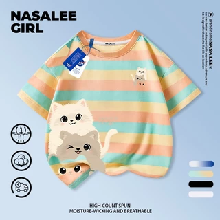 [จัดส่งในวันเดียวกัน] เสื้อยืดการ์ตูนแมว สีดำ ทำจากผ้าฝ้าย ระบายอากาศได้ดี เหมาะสำหรับเด็กและเยาวชนอายุ 3-16 ปี