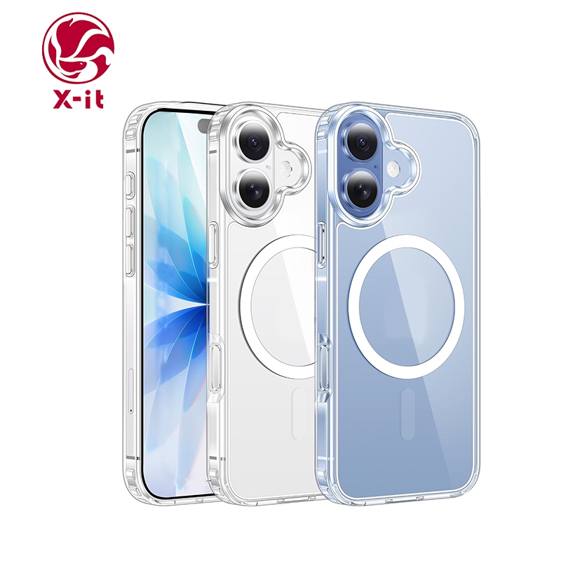 X-IT เคสแม่เหล็กสําหรับ iPhone 11 12 13 14 15 16 16e 17 air Pro Max, กันกระแทกโทรศัพท์ฝาครอบกันชน, Anti-Scratch Clear Back (ใส)