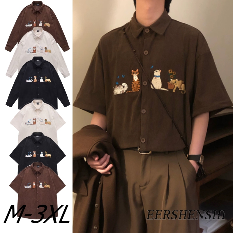เสื้อเชิ้ตแมวน่ารัก ทำจากผ้าแคนวู แบบวินเทจสตูดิโอ