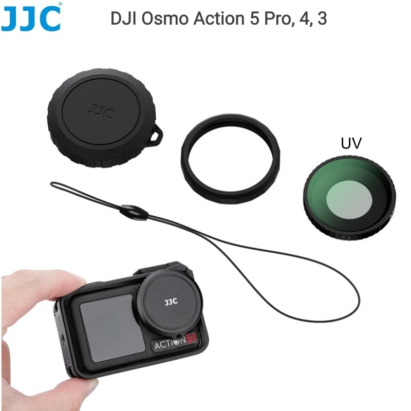 JJC Lens Cap UV Filter ฝาครอบเลนส์ซิลิโคน DJI OSMO Action 5 Pro Action 4 Action 3 Anti-scratch เลนส์แหวน Protector พร้อมเชือกเส้นเล็ก