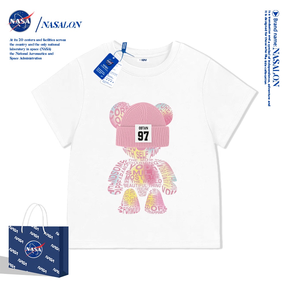 NASA เสื้อยืดเด็กแขนสั้น ผ้าฝ้าย 100% ลายแบรนด์เนมสุดเท่ นุ่มสบาย ระบายอากาศดี ฤดูร้อน 1-15 ปี