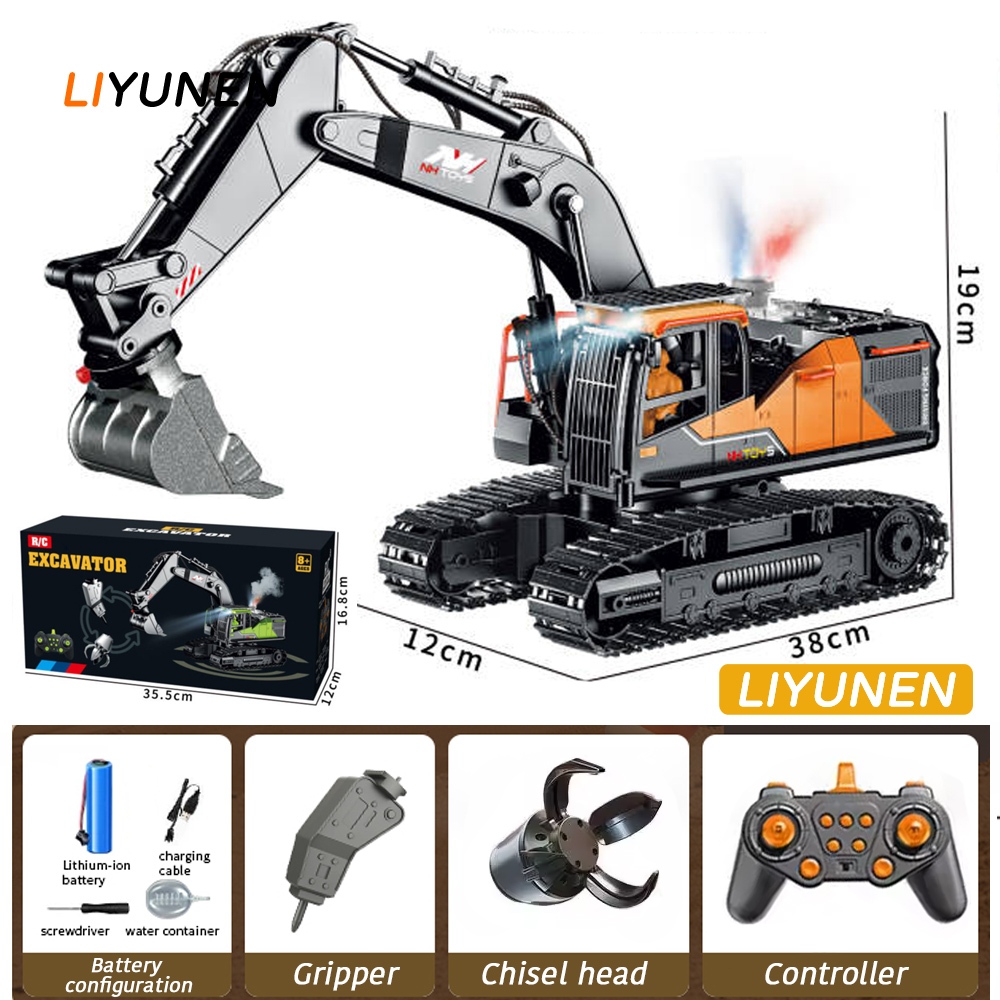 3 in 1 Alloy RC Excavator 14 ช่อง 2.4G รีโมทคอนโทรลควันจําลองรถขุดไฟฟ้าของเล่นสําหรับชาย RC วิศวกรรมยานพาหนะรุ่นรถ