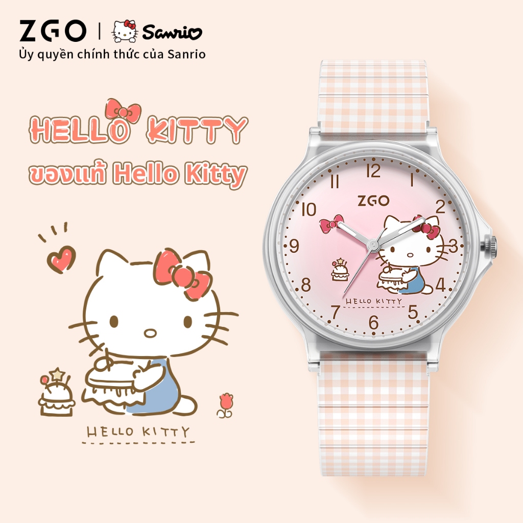 ZGO x Sanrio HelloKitty นาฬิกาข้อมือผู้หญิง กันน้ำ สีพีช น่ารัก ระบบควอตซ์ เหมาะสำหรับนักเรียนใส่ 337