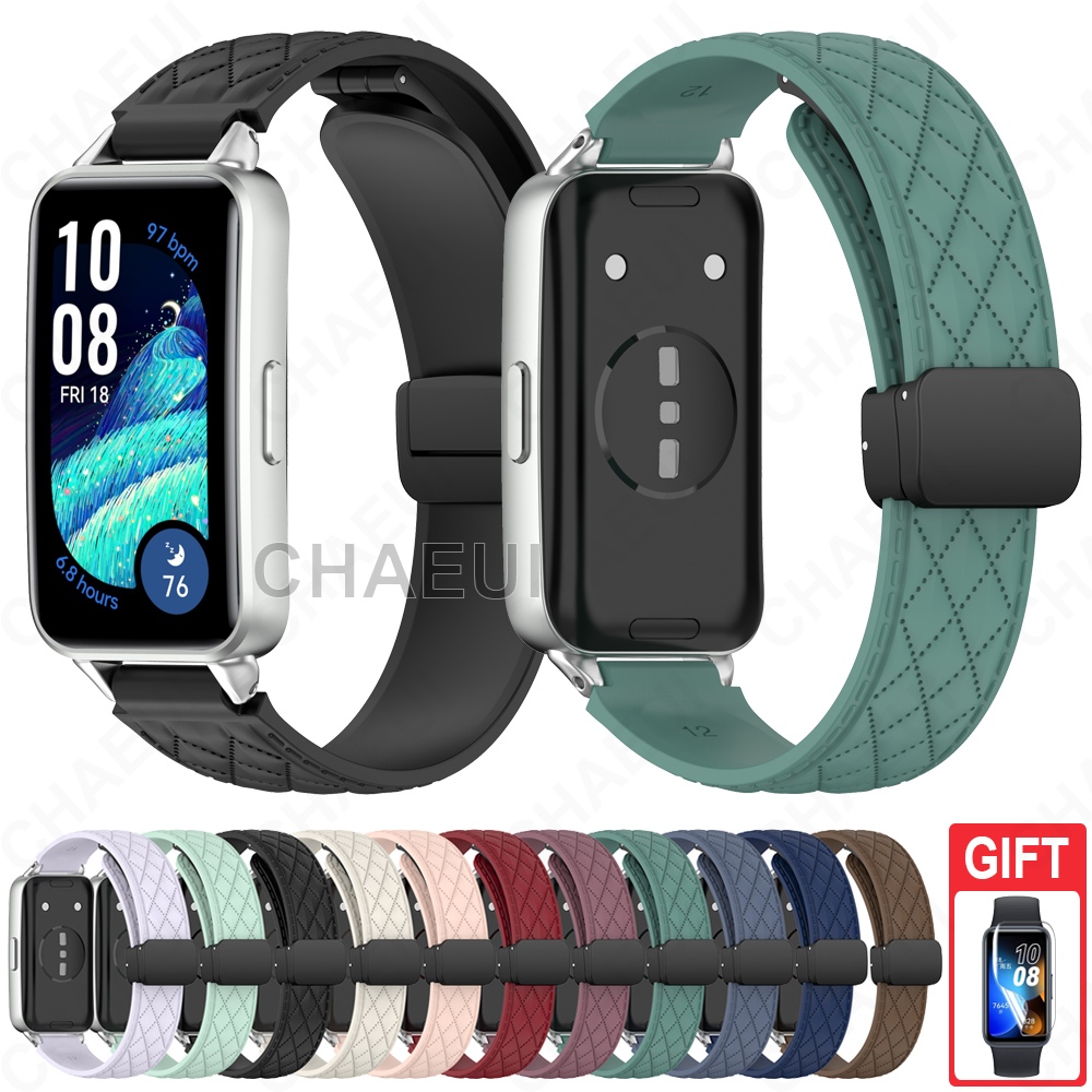 สายรัดซิลิโคนหัวเข็มขัดแม่เหล็กอุปกรณ์เสริมสร้อยข้อมือสําหรับ Huawei Band 11 10 9 8 / Huawei Band 11 Pro