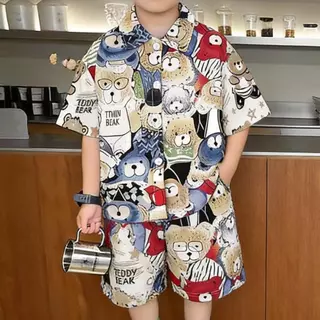 ชุดเสื้อผ้าไล่น้ําเด็ก เสื้อฮาวาย และกางเกงขาสั้น ชุดสูทสองชิ้น.พิมพ์น้ําเทศกาลเสื้อ.เหมาะสําหรับวันหยุดชายหาด.หลวมสบายๆใส่สบายพิมพ์ลาย.ขนาด80-150