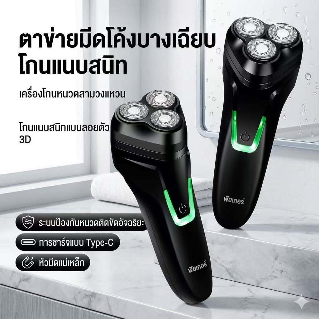 LTZ [คลังสินค้าพร้อม] เครื่องโกนหนวดไฟฟ้า | 3ง ลอยหมุน 3 ใบมีด 1 ชั่วโมงค่าใช้จ่ายได้อย่างรวดเร็ว | สมาร์ทวีเนียร์ปรับเปียกแห้งใช้คู่60นาทีแบตเตอรี่ชีวิตสุดขีดเสียงต่ํามีดโกนผู้ชาย