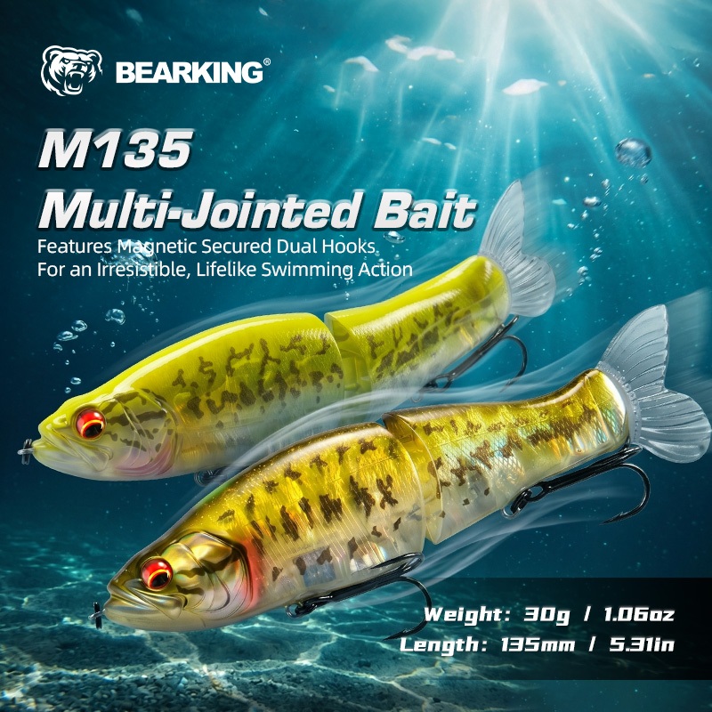 BEARKING 135 มม.30g เหยื่อตกปลา Jointed Minfish Wobblers ABS Body พร้อมหางอ่อน SwimBaits เหยื่ออ่อนสําหรับตกปลา