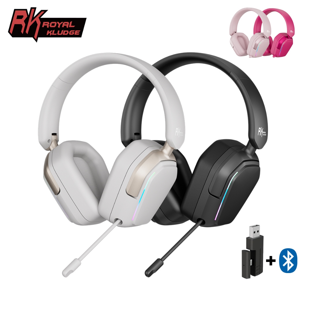 RK Royal Kludge RK HG101 หูฟังสําหรับเล่นเกมไร้สาย 40 มม.ลําโพงไดร์เวอร์พร้อมไฟ RGB โปรตีนผิว Earmuffs