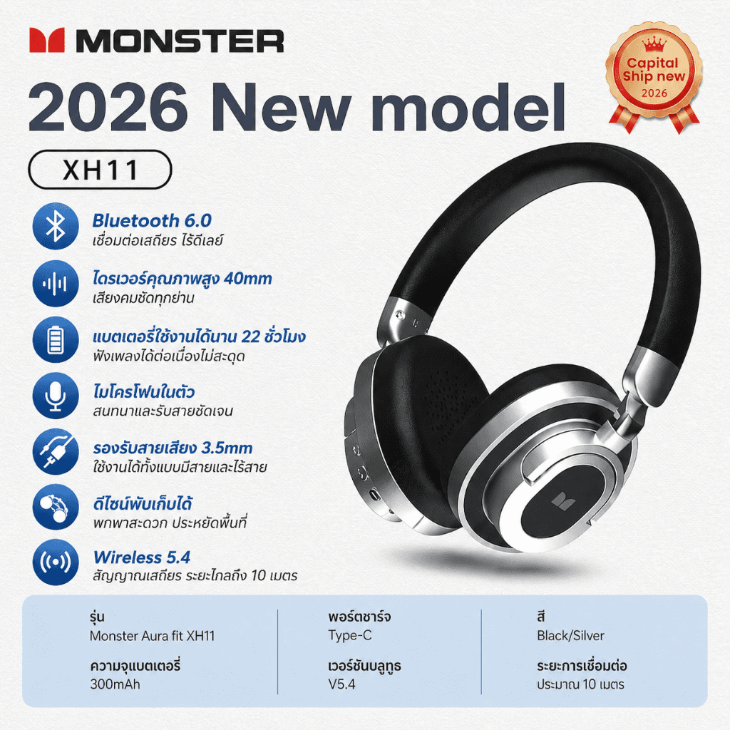 Monster XH11 ชุดหูฟังบลูทูธชุดหูฟังบลูทูธไร้สายคุณภาพเสียงสูง