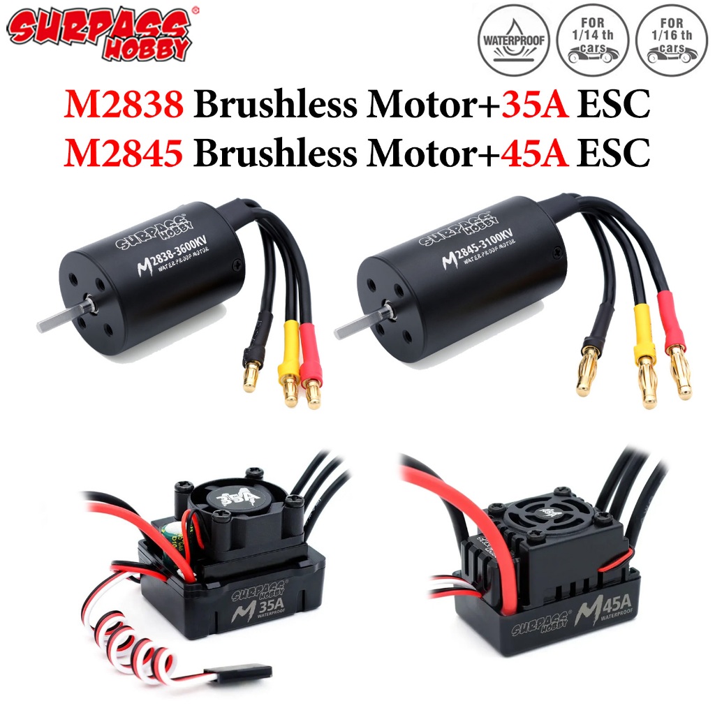 SURPASS HOBBY M2838 M2845 กันน้ํามอเตอร์ไร้แปรง M35A M45A ESC สําหรับ 1/12 1/14 1/16 RC รถ Crawler เ