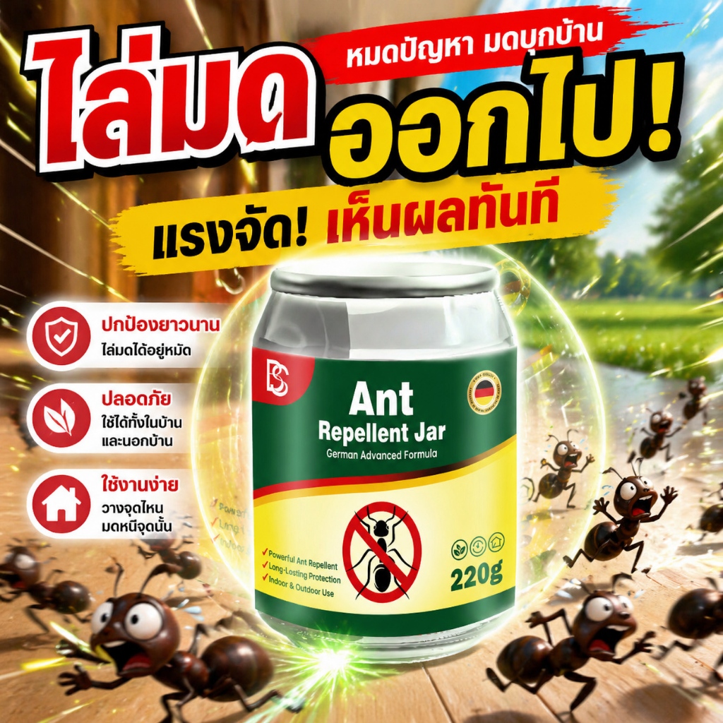 เห็นผลเร็ว มดหายทันตา! จลกําจัดมด ไล่มด ที่ไล่มด กําจัดมด ยาฆ่ามด ยาไล่มด สูตรพืช ปลอดภัย 220g