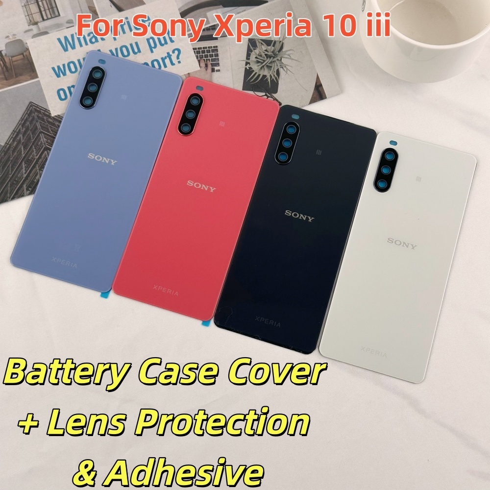 ฝาครอบกระจกด้านหลังสําหรับ Sony Xperia 10 iii พร้อมกรอบเลนส์และกาว XQ-BT52 เทปเปลี่ยนหลายสี