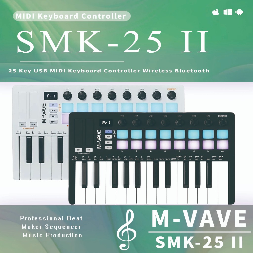 M-VAVE SMK-25 II Midi คีย์บอร์ด 16 แผ่น Midi Controller MVAVE SMK25II คีย์บอร์ด