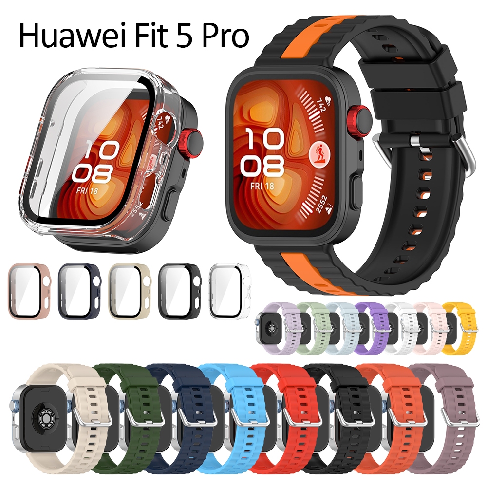 Huawei Watch Fit 5 Pro strap case กระจกนิรภัยป้องกันหน้าจอ hard PC คลุมทั้งหมดสีชุบเคส TPU นุ่มใสคลาสสิกสายรัดสมาร์ทวอทช์