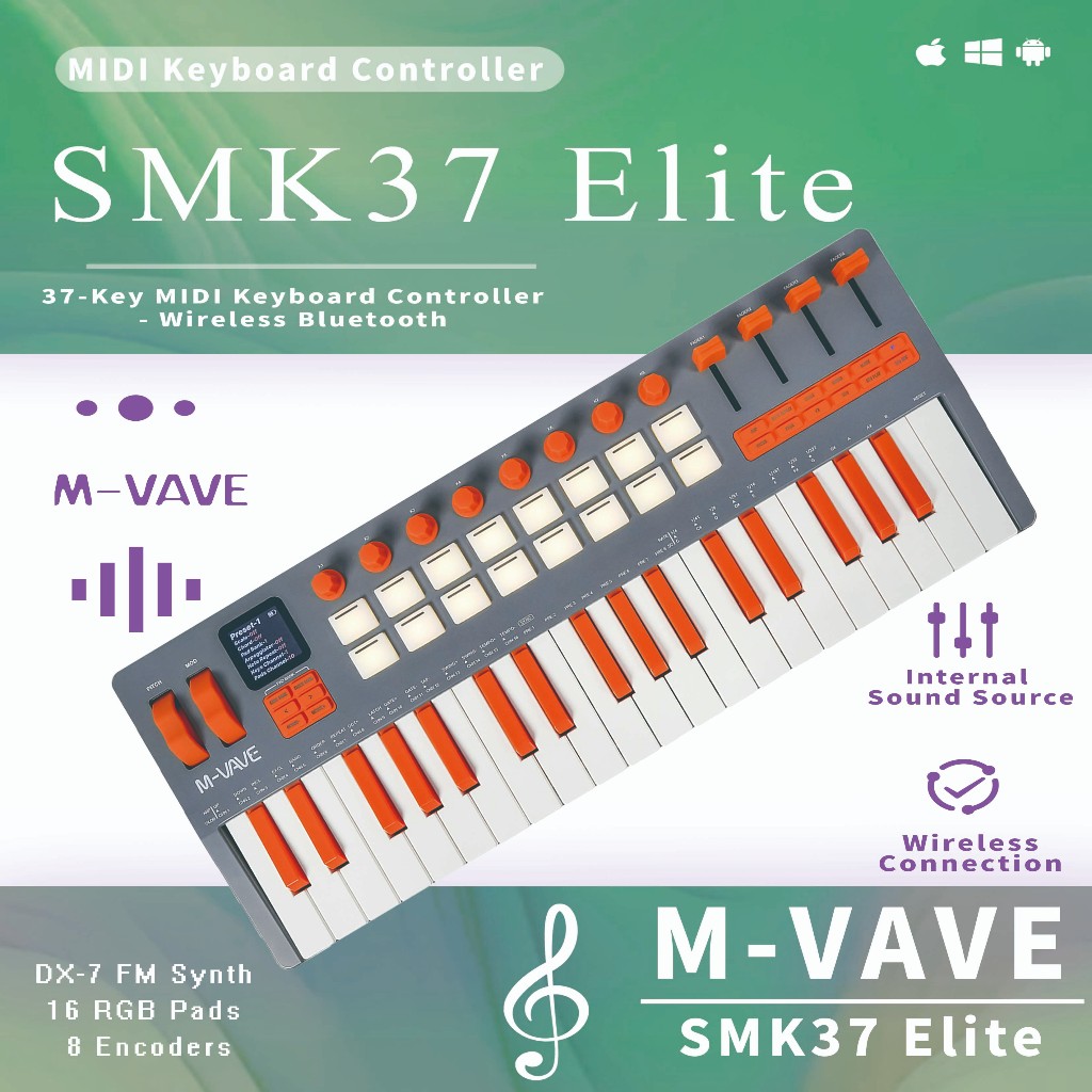 SMK37 Elite 37-Key MIDI Keyboard Controller - ไร้สายบลูทูธ SMK 37 Mute Keyboard Keyboard Controller 