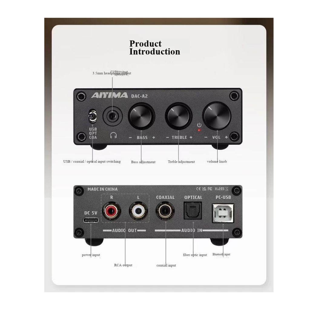 AIYIMA DAC-A2 Fever Hifi Fiber Coaxial USB หูฟังเครื่องขยายเสียงดิจิตอล DAC ถอดรหัส