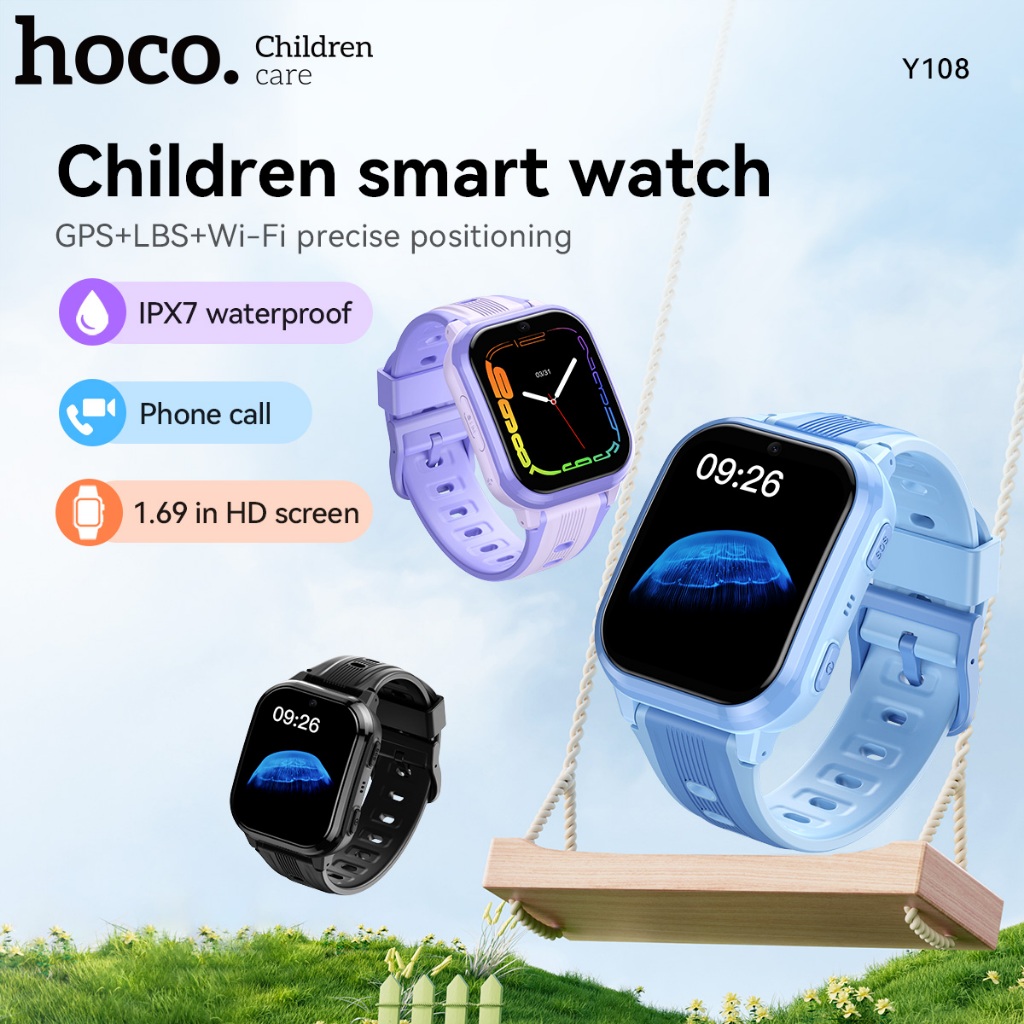 [รองรับซิมการ์ดนาโน] Hoco Y108 4G นาฬิกาโทรศัพท์สําหรับเด็กนาฬิกาอัจฉริยะผู้หญิง 1.69 นิ้ว LCD Ip67 นาฬิกาเด็กกันน้ํารองรับขนาดใหญ่ GPS/LBS/WiFi/Call สําหรับเด็ก