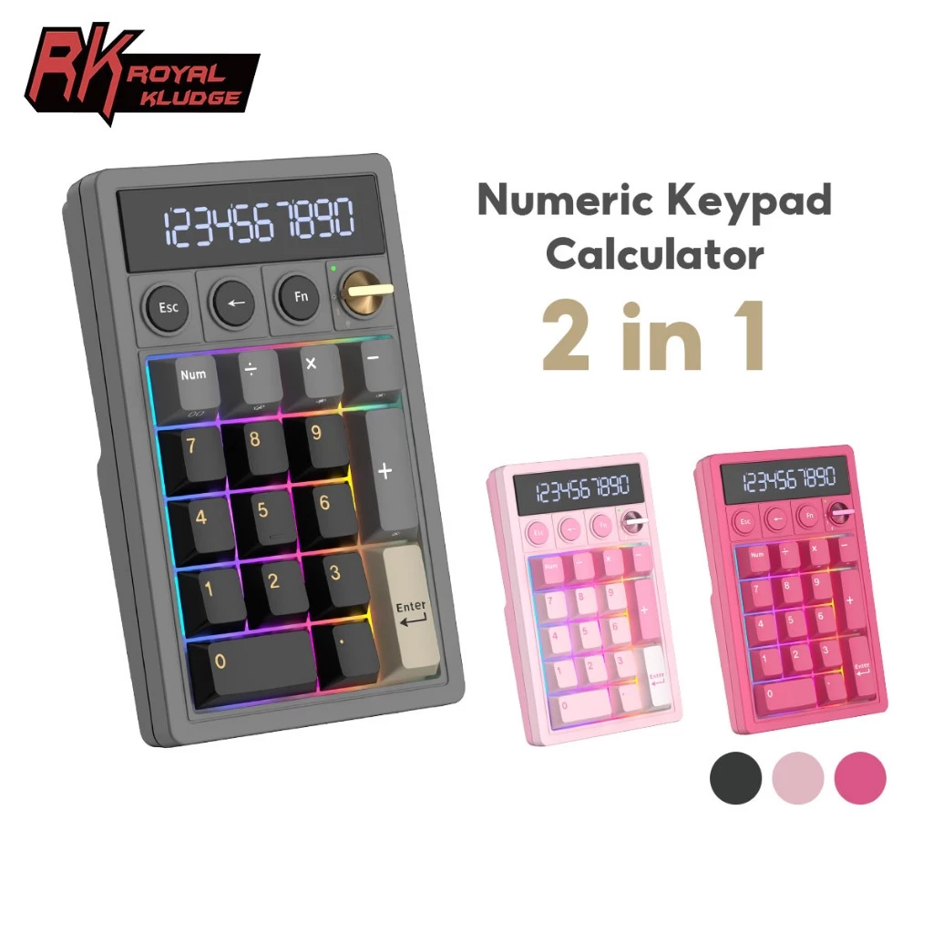 RK Royal Kludge M20 แป้นพิมพ์ตัวเลขเครื่องคิดเลข 2 In 1 พร้อมสลับลูกบิด Tri-mode คีย์บอร์ดสํานักงาน