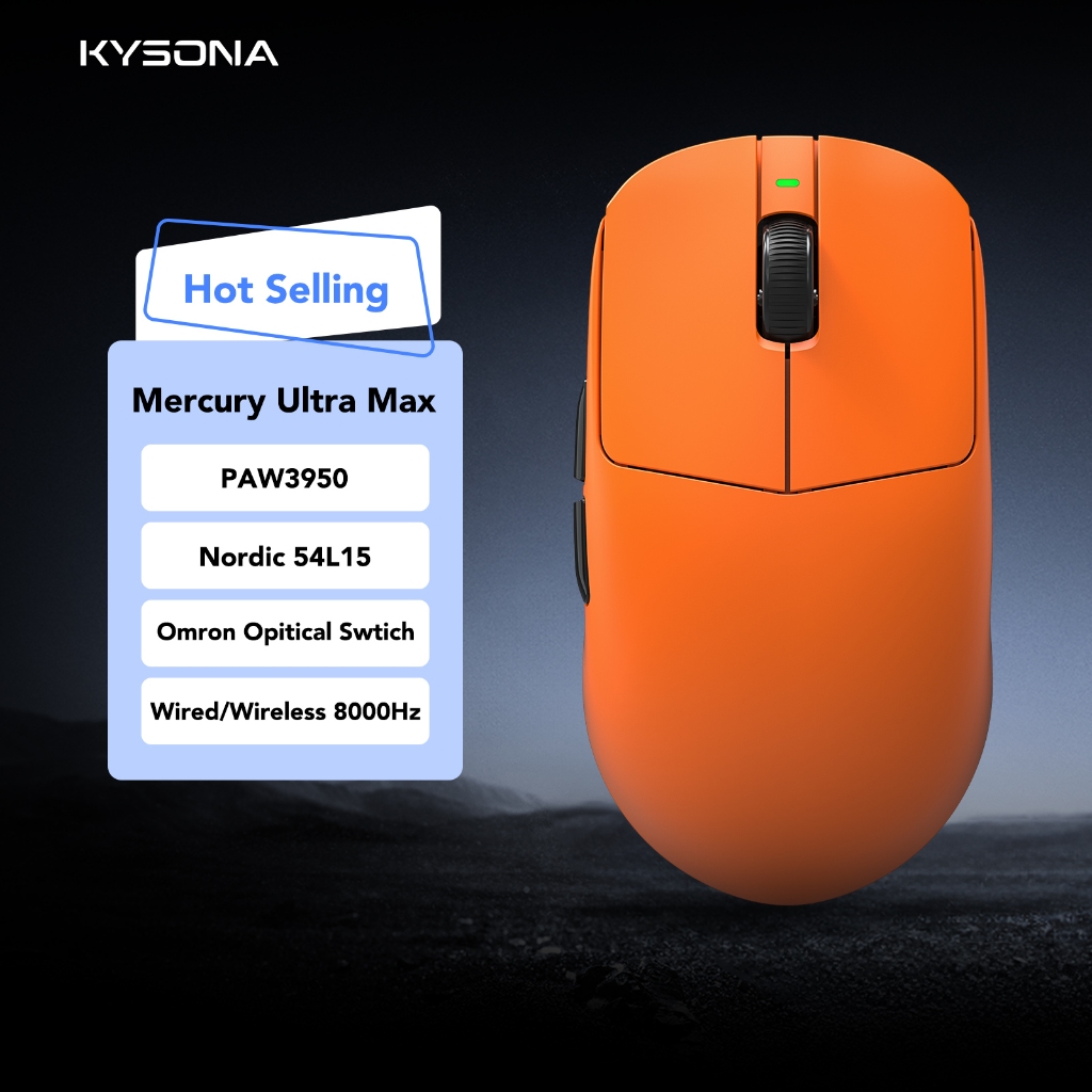 KYSONA Mercury Ultra Max PAW3950 เมาส์สําหรับเล่นเกมไร้สาย 41g น้ําหนักเบาเป็นพิเศษ Dual-8K PAW3950 