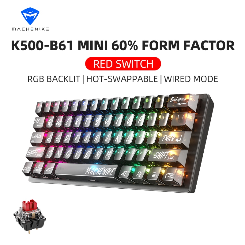 Machenike K500 B61 คีย์บอร์ดแบบมีสาย, ปุ่มกด PC โปร่งใส RGB Backlit 61 คีย์ Hot-Swappable Gaming Key