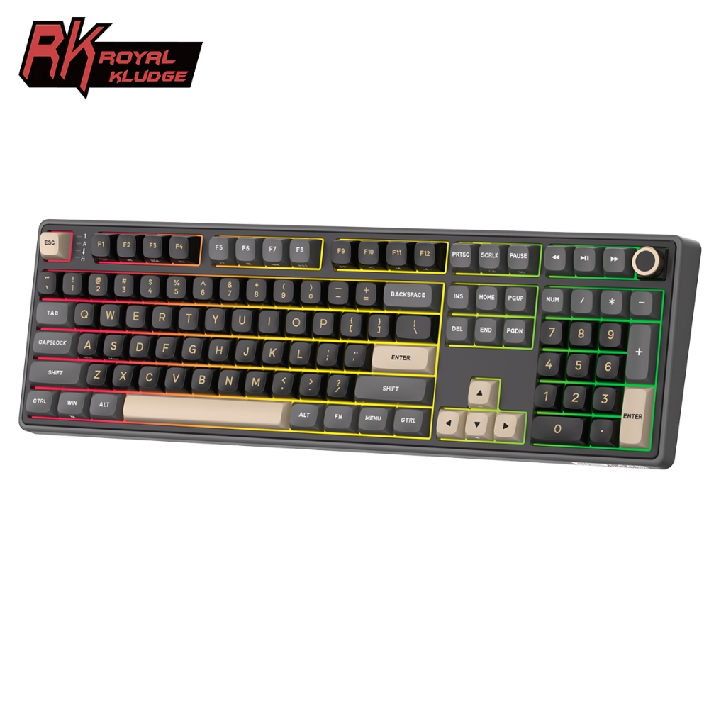 Royal Kludge RK R108 เค้าโครง 100% RGB แบบมีสายเกมมืออาชีพ Hotswap Knob คีย์บอร์ดเครื่องกล