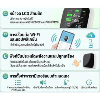 SMCP Tuya Wifi แบบพกพา Air คุณภาพเมตร 8in1 PM1.0 PM2.5 PM10 CO2 TVOC HCHO อุณหภูมิและความชื้นเครื่องทดสอบหน้าจอสี LCD เครื่องตรวจจับคาร์บอนไดออกไซด์พร้อมวันที่เวลาจอแสดงผล Functi
