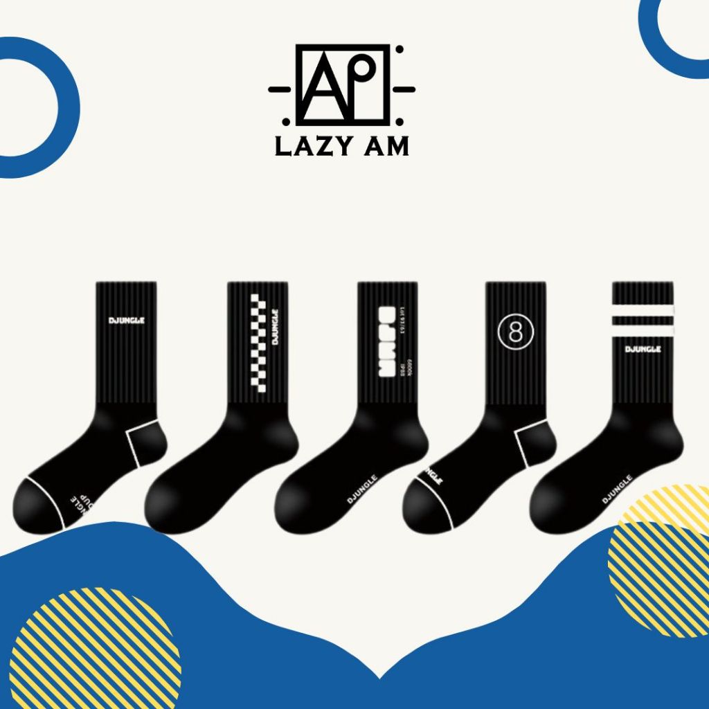 LAZYAM ถุงเท้าข้อยาว Black Eight สไตล์สตรีท ใส่ได้ทั้งชายหญิง ระบายอากาศดี สไตล์สตรีท ใส่ได้ทั้งชายหญิง