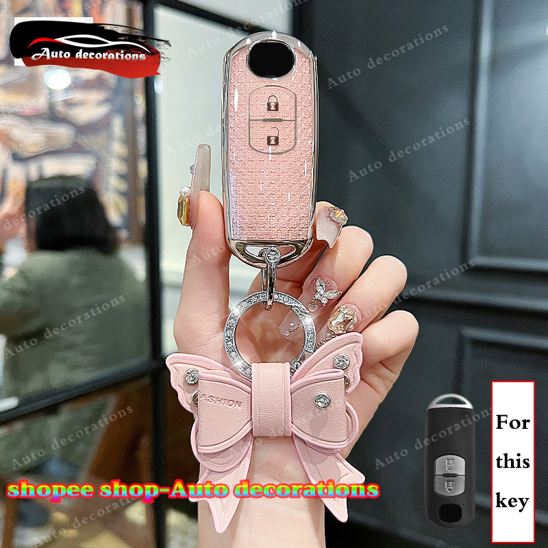 Mazda2 Mazda3 ฝาครอบกุญแจ CX3 CX5 CX30 เคสกุญแจ MX5 BT50 Mazda5 Mazda6 CX7 CX8 CX9 Skyactiv Demio Alexa Atenza คริสตัลสไตล์กรณีพวงกุญแจ