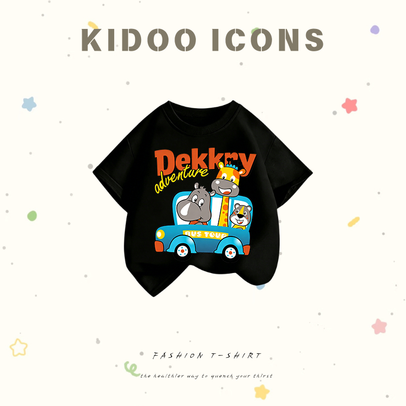 KIDOO ICONS เสื้อยืดเด็กคอกลมผ้าฝ้าย100% ลายสกรีน ดีไซน์การ์ตูนน่ารัก แขนสั้น สไตล์เกาหลี #A01+5623