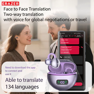 ERAZER XF55 Al สมาร์ทคําแบบเรียลไทม์หูฟังบลูทูธตัดเสียงรบกวน TWS คลิปหูหูฟังบลูทูธ 6.0 พร้อมจอแสดงผล LED หูฟังไร้สายไฮไฟสเตอริโอ