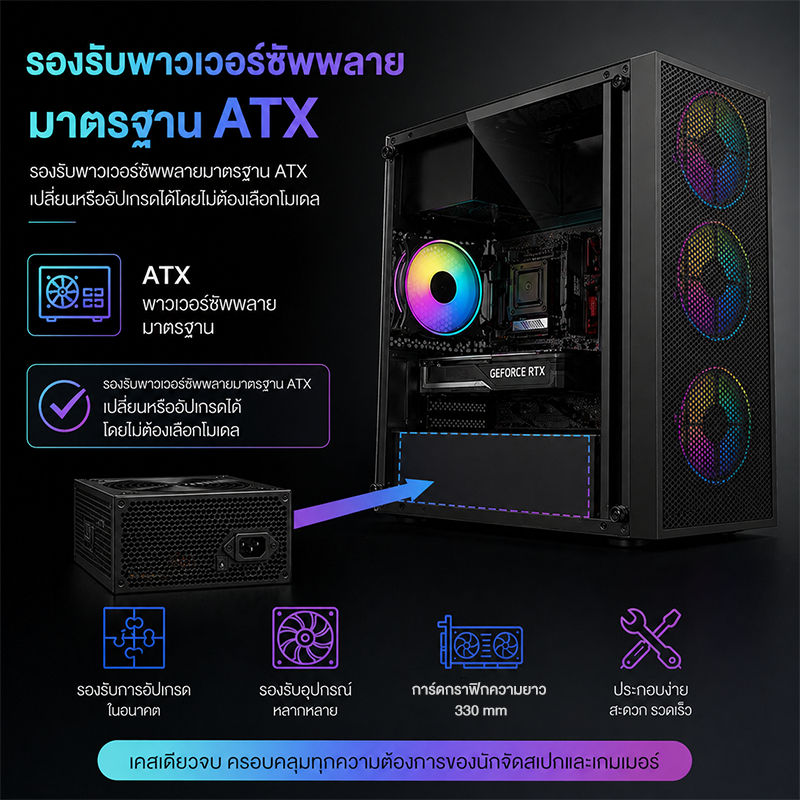 EXPOSE Computer case ATX/MATX/ITX PC Case ไฟ RGB สวยๆ พื้นที่ใหญ่สุด เย็นสุดเร็ว รับประกันสินค้า ราคา ถูกที่สุด ดีลบีเคเค แกลเลอรีภาพที่ 6